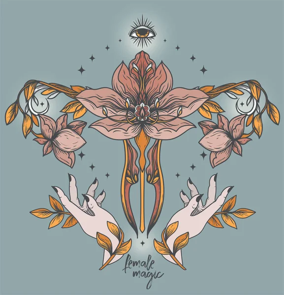 Poster Female Symbol Hands Lotus Flowers Female Sacral Symbol Can Stock