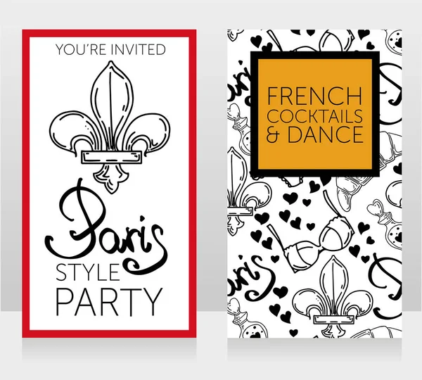 Two Banners French Style Party Fleur Lis Symbol Vector Illustration — Stock Vector