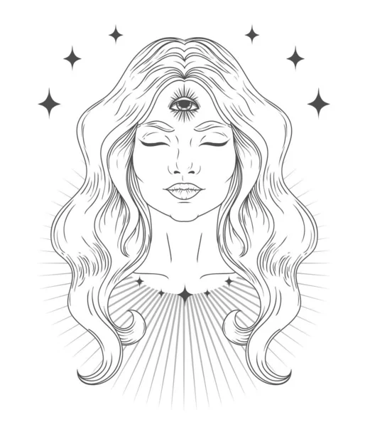 Poster Spiritual Woman Third Eye Vector Illustration — Stock Vector