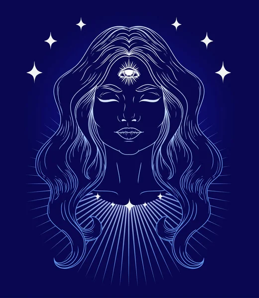 Cartaz Com Mulher Espiritual Com Terceiro Olho Noite Ilustração Vetorial Gráficos De Vetores