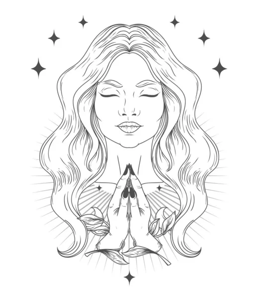 Manifesto Con Preghiera Spirituale Donna Meditante Illustrazione Vettoriale Illustrazioni Stock Royalty Free