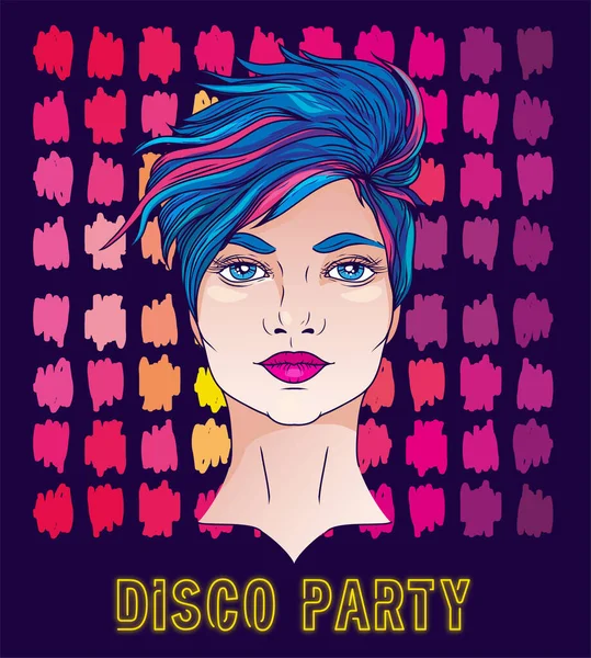 Cartaz Para Festa Discoteca Com Mulher Jovem Com Cabelo Curto Vetor De Stock