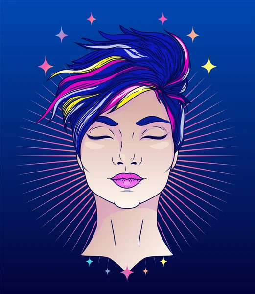 Плакат Духовною Молодою Жінкою Коротким Волоссям Може Бути Використаний Медитації Ліцензійні Стокові Вектори