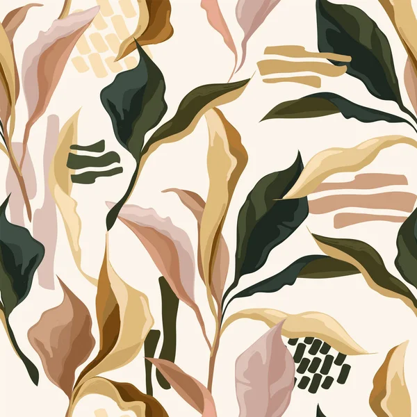 カラフルな創造的な葉 流行の柔らかい色 ベクトルイラストとエレガントなシームレスなパターン — ストックベクタ
