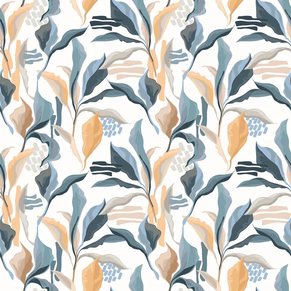 Nahtlose Muster Mit Farbenfrohen Kreativen Blättern Pastellpalette Vektorillustrationen — Stockvektor