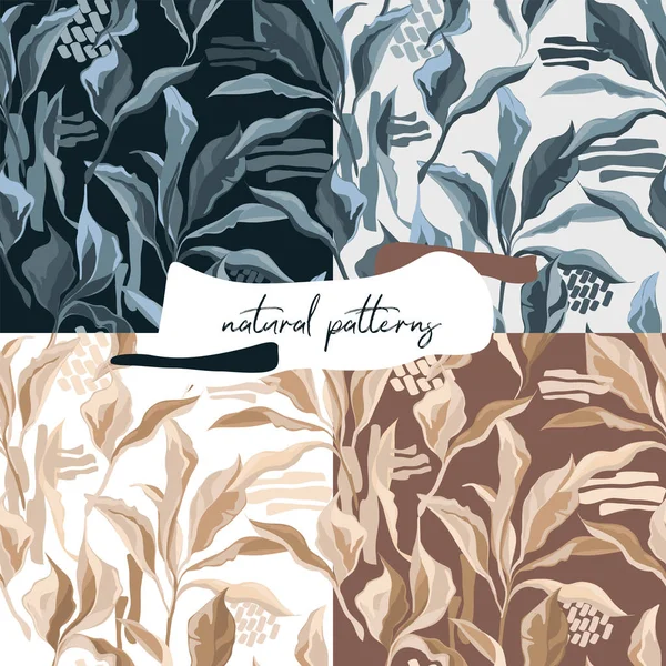 Set Seamless Patterns Elegant Creative Leaves Autumn Colors Vector Illustrations — Stock Vector