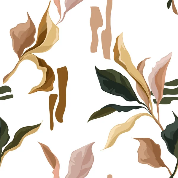 カラフルな創造的な葉 流行の柔らかい色 ベクトルイラストとシームレスなパターン — ストックベクタ