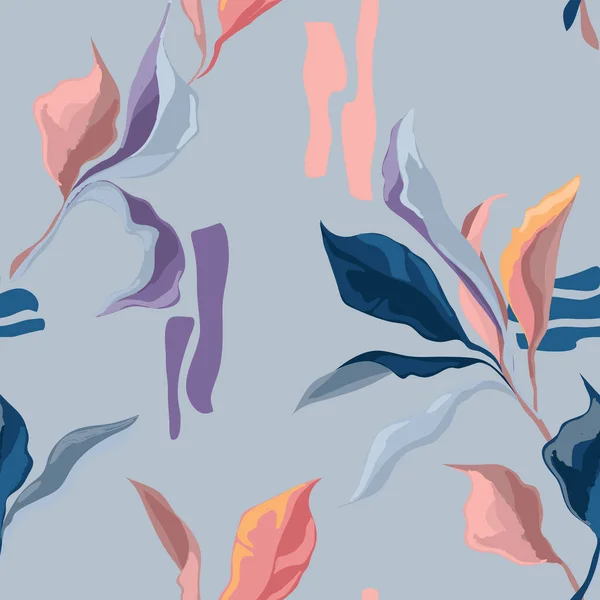 Motifs Sans Couture Avec Des Feuilles Créatives Colorées Couleurs Romantiques — Image vectorielle