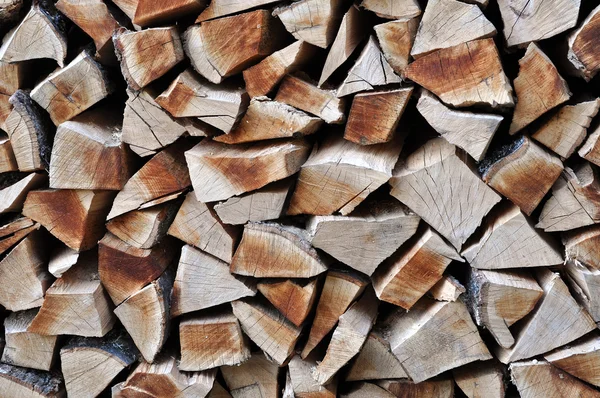 Bois de chauffage empilé dans un hangar à bois — Photo