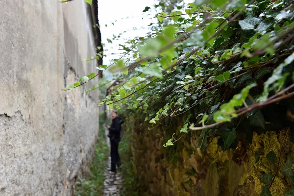 Callejón estrecho con paredes de piedra —  Fotos de Stock