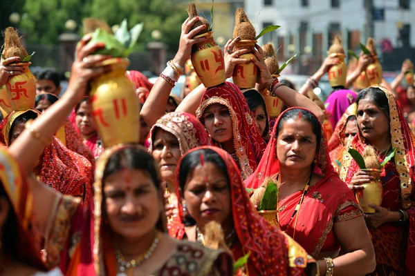 Nepali people celebrating the Dashain festival — Stock Photo, Image