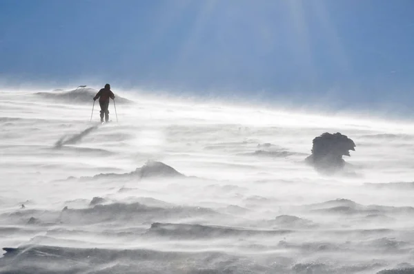 Backcountry sciatore in tour nelle splendide montagne invernali — Foto Stock