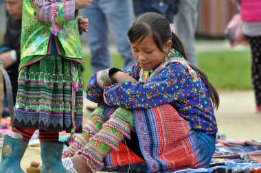 Hmong kadın (Çin azınlık) Sapa, Vietnam