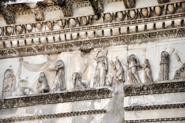 Minerva Forumu mimari detayları. Roma, Italya