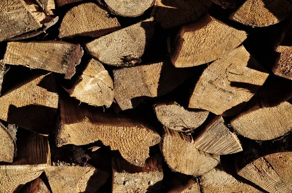 Chopped firewood stacked for winter — Stock Photo, Image