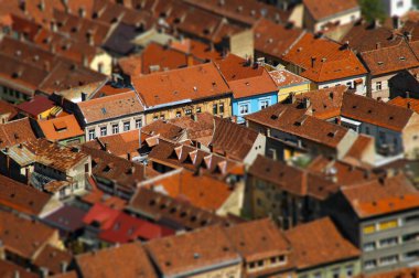 Avrupa Ortaçağ Şehir Manzaralı. Minyatür tilt shift objektif etkisi