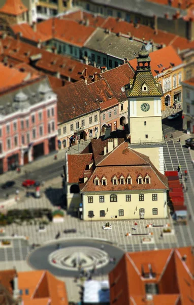 Europäische mittelalterliche Stadtansichten. Miniatur-Tilt-Shift-Linseneffekt — Stockfoto