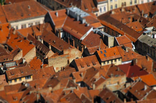 Widok na średniowieczne miasto europejskie. Efekt miniatury tilt shift lens — Zdjęcie stockowe