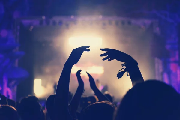 Crowd with arms outstretched at concert — Stock Photo, Image