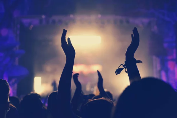 Crowd with arms outstretched at concert — Stock Photo, Image