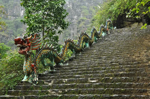 Carved stone dragon. Ascending staircase to Hang Mua pagoda, Nin — Stock Photo, Image