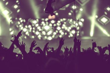 Kalabalık bir müzik festivalinde kaldırdı elleriyle kitlenin