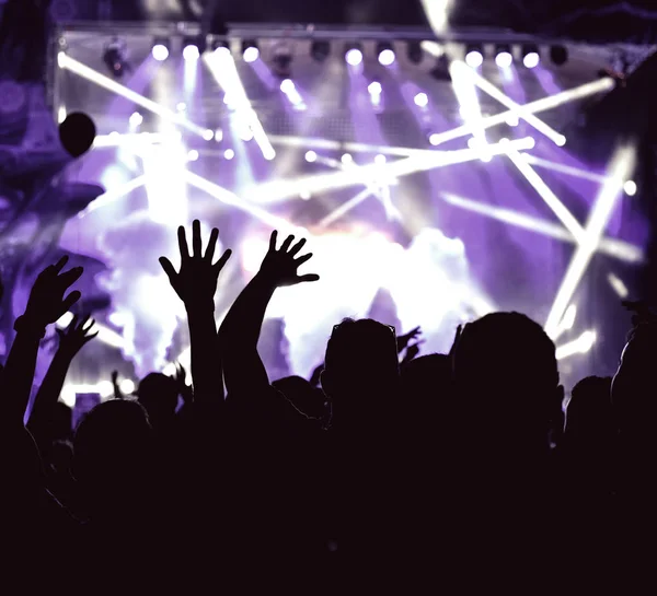 音楽祭で挙手で観客の群衆 — ストック写真