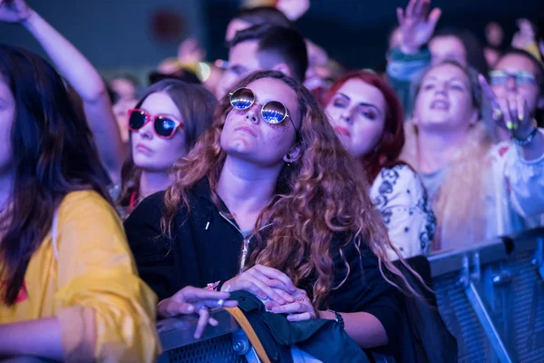 Crowd of cheering people enjoying a live concert — Stock Photo, Image