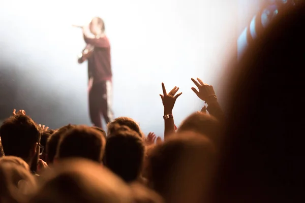 Molta gente si gode un concerto hip hop rap — Foto Stock