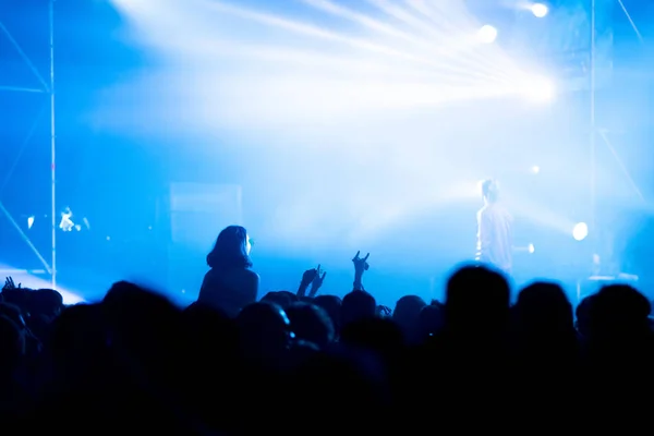 Multitud de personas disfrutando del concierto de rap hip hop — Foto de Stock