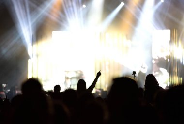 Konserde kollarını açmış kalabalığın dikiz görüntüsü