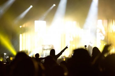 Konserde kollarını açmış kalabalığın dikiz görüntüsü