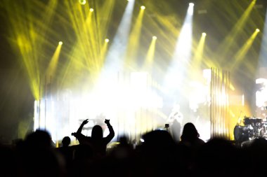 Konserde kollarını açmış kalabalığın dikiz görüntüsü