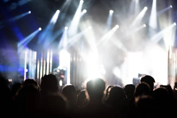 Vista posteriore della folla con le braccia alzate a un concerto — Foto Stock