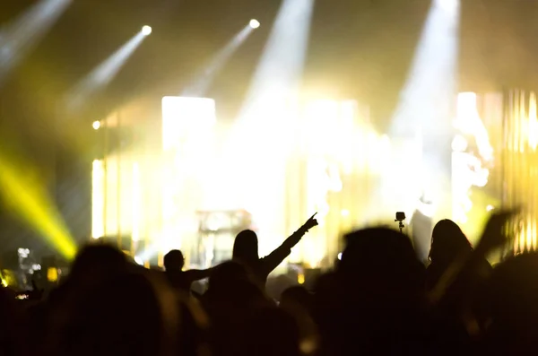 Задний вид толпы с протянутыми на концерте руками — стоковое фото
