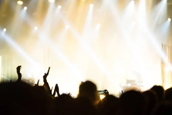 Vista trasera de la multitud con los brazos extendidos en concierto — Foto de Stock