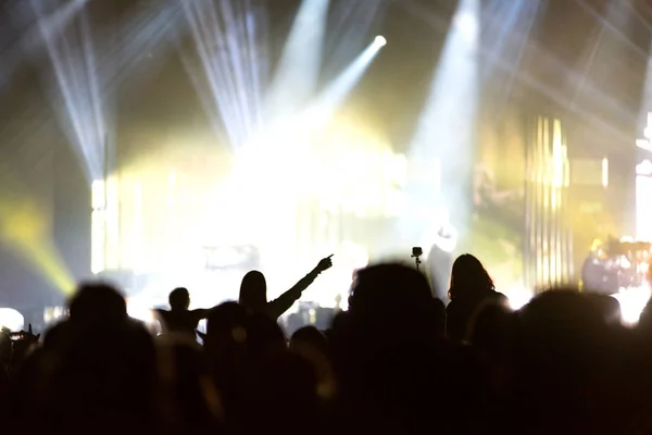 Vista posteriore della folla con le braccia tese al concerto — Foto Stock