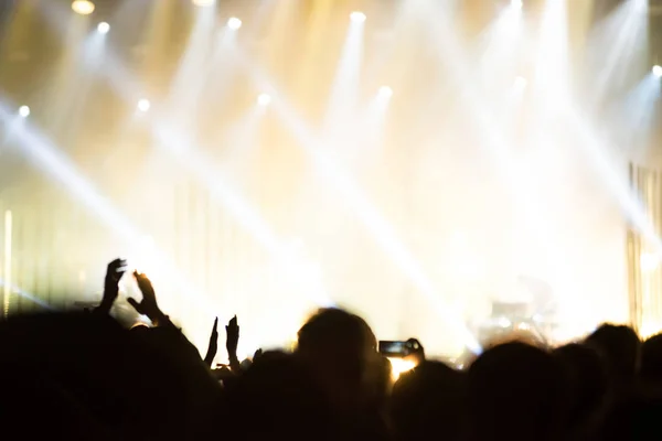 Vista trasera de la multitud con los brazos extendidos en concierto — Foto de Stock