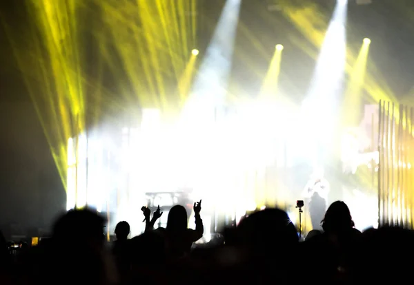 Vista trasera de la multitud con los brazos extendidos en concierto — Foto de Stock