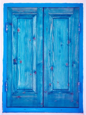 mavi boyalı ahşap pencere Panjur