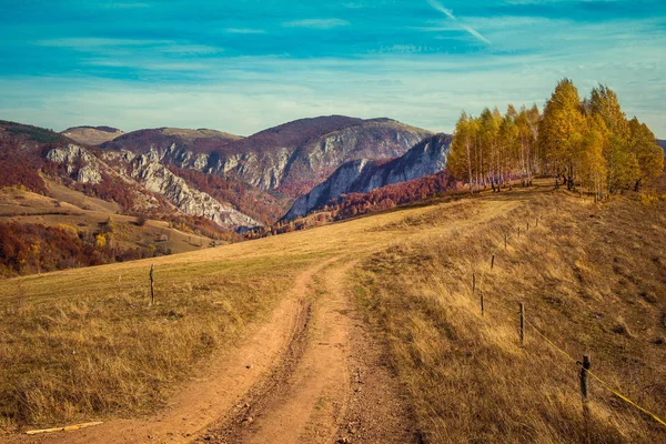 Paesaggio rurale autunnale con strada sterrata — Foto Stock