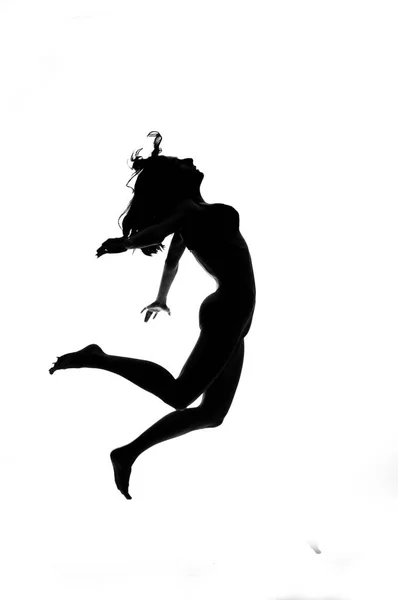 흰색 절연 섹시 한 장 대 댄서의 실루엣 — 스톡 사진