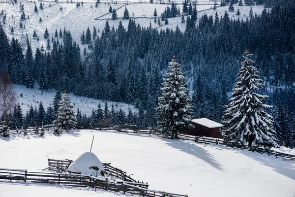 Cabane en bois de montagne couverte de neige — Photo