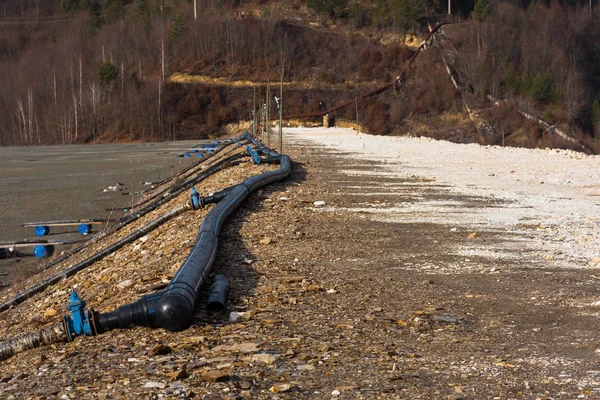 Waste lake barrier. Contaminated mine exploitation residuals — Stock Photo, Image