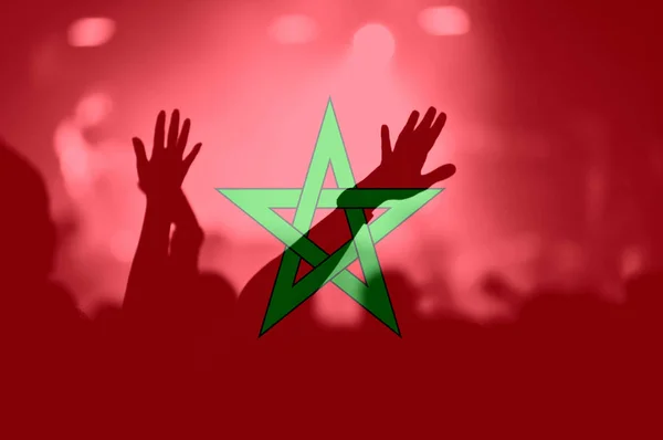 Football fans with blending Morocco flag — Stock Photo, Image