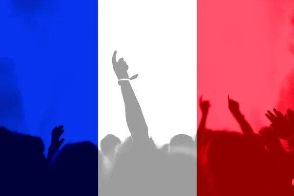 Aficionados al fútbol con bandera de Francia — Foto de Stock