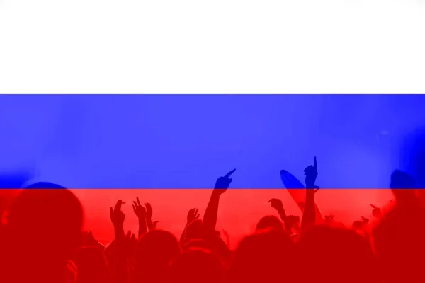 Football fans with blending Russia flag — Stock Photo, Image