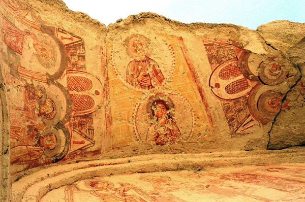 Frescos and murals in a cave chapel — Stock Photo, Image