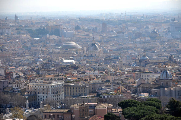 Aerial view of the city of Rome, Italy. Drone shot of Roma, above view of the buildings