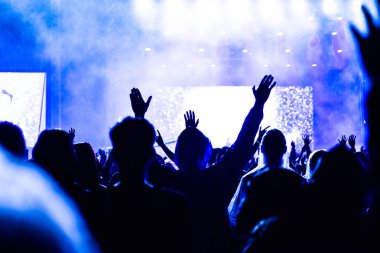 Konserde kollarını açmış kalabalığın dikiz görüntüsü